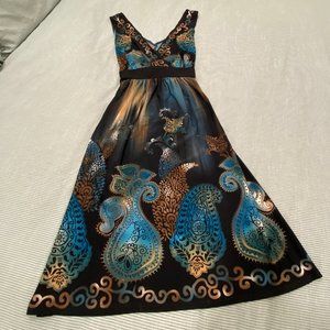 Teal, Black, Tan Midi Dress NorthStyle - Size 16